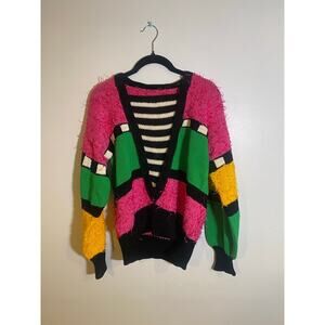 Vintage retro 80’s handmade knitted top sweater SZ M/L